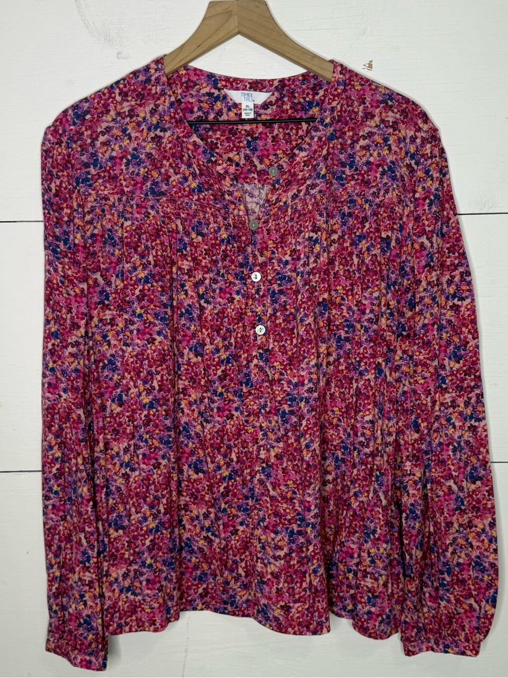 Time and Tru • Pink Floral Button-Front Blouse Size XL 16-18
